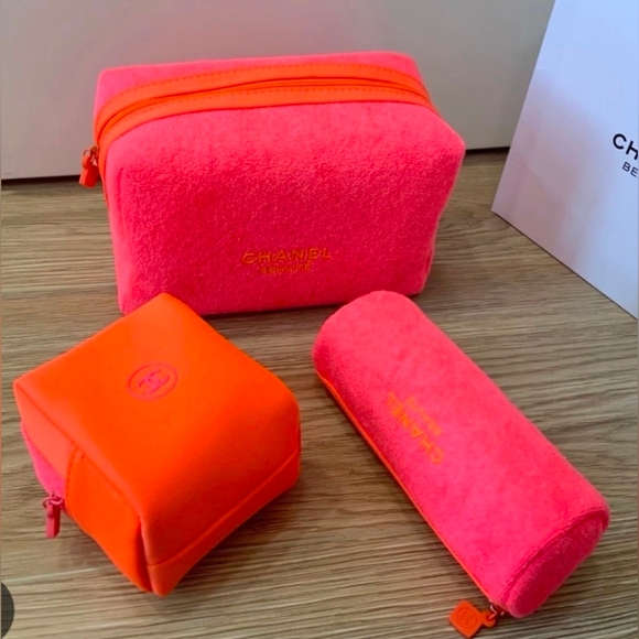 chanel beaute Handbags - Chanel Beaute GWP Pink and Orange Cosmetic Bag Set